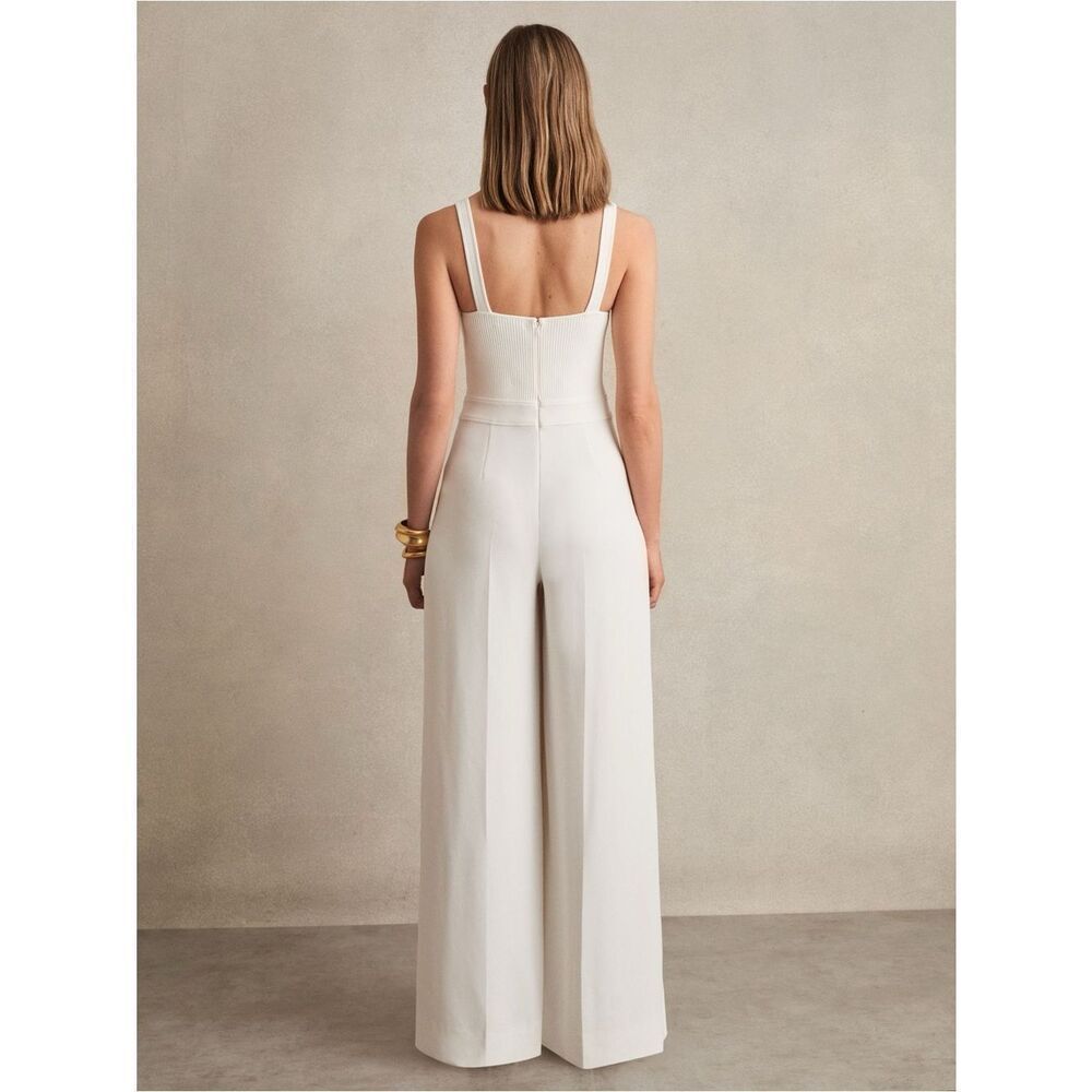 Reiss Carla Perforated-Knit Wide-Leg Jumpsuit in Ivory in size 12 - Picture 2 of 13